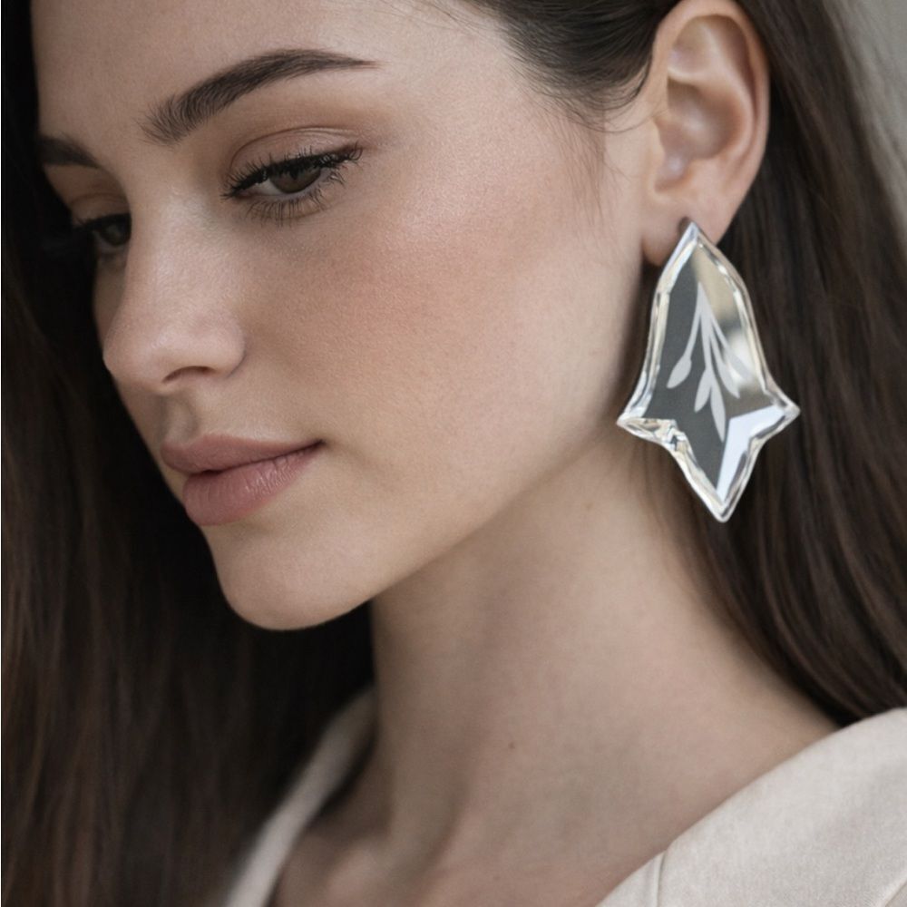 Elegant Silver vintage mirror Star Earrings R4